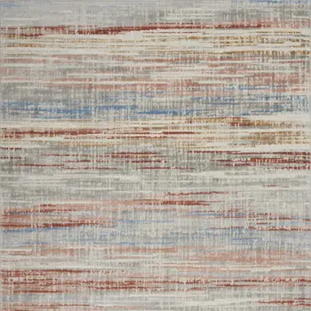 5' X 7' Ivory Blue and Brown Abstract Non Skid Area Rug
