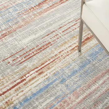 5' X 7' Ivory Blue and Brown Abstract Non Skid Area Rug
