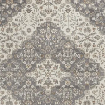 5' X 7' Ivory and Gray Floral Non Skid Area Rug