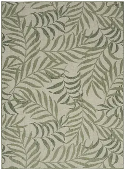 6' X 9' Ivory And Green Palm Leaf Indoor Outdoor Area Rug