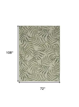6' X 9' Ivory And Green Palm Leaf Indoor Outdoor Area Rug
