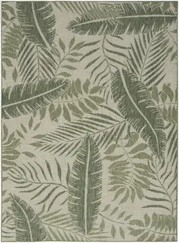 6' X 9' Ivory And Green Palm Leaf Indoor Outdoor Area Rug