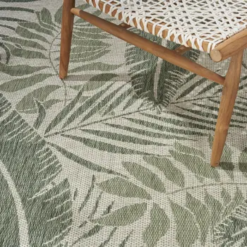 6' X 9' Ivory And Green Palm Leaf Indoor Outdoor Area Rug