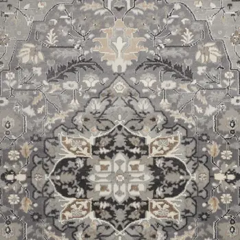 5' X 7' Black and Gray Floral Medallion Non Skid Area Rug