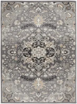 6' X 9' Black and Gray Floral Medallion Non Skid Area Rug