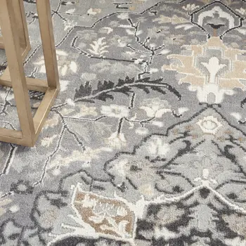 6' X 9' Black and Gray Floral Medallion Non Skid Area Rug