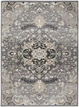 6' X 9' Black and Gray Floral Medallion Non Skid Area Rug