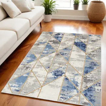 5' X 7' Ivory Blue and Gray Abstract Non Skid Area Rug