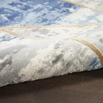 5' X 7' Ivory Blue and Gray Abstract Non Skid Area Rug