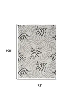6' X 9' Gray Black And Ivory Palm Leaf Indoor Outdoor Area Rug