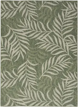 6' X 9' Green And Ivory Palm Leaf Indoor Outdoor Area Rug