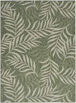 6' X 9' Green And Ivory Palm Leaf Indoor Outdoor Area Rug