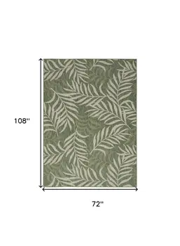 6' X 9' Green And Ivory Palm Leaf Indoor Outdoor Area Rug