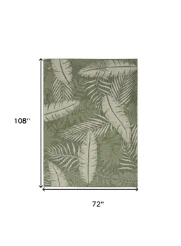 6' X 9' Green And Ivory Palm Leaf Indoor Outdoor Area Rug