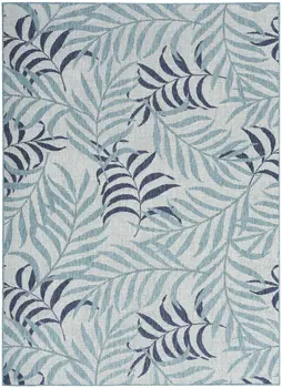 6' X 9' Sky Blue And Blue Palm Leaf Indoor Outdoor Area Rug