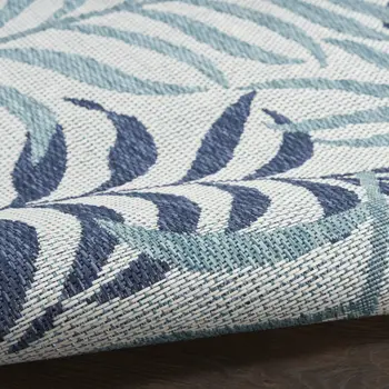 6' X 9' Sky Blue And Blue Palm Leaf Indoor Outdoor Area Rug