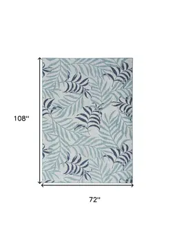 6' X 9' Sky Blue And Blue Palm Leaf Indoor Outdoor Area Rug