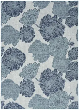 6' X 9' Navy Blue And Ivory Floral Indoor Outdoor Area Rug