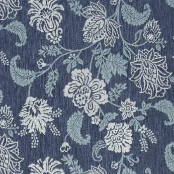 6' X 9' Navy Blue And Ivory Floral Indoor Outdoor Area Rug