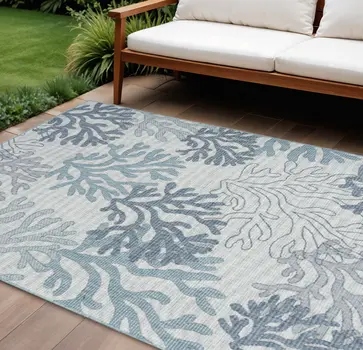 6' X 9' Navy Blue Sky Blue And Ivory Nautical Indoor Outdoor Area Rug