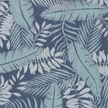 6' X 9' Navy Blue And Ivory Palm Leaf Indoor Outdoor Area Rug