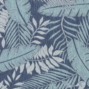 6' X 9' Navy Blue And Ivory Palm Leaf Indoor Outdoor Area Rug