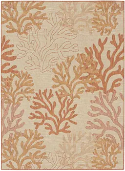 6' X 9' Orange And Ivory Nautical Indoor Outdoor Area Rug