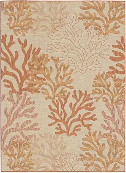 6' X 9' Orange And Ivory Nautical Indoor Outdoor Area Rug