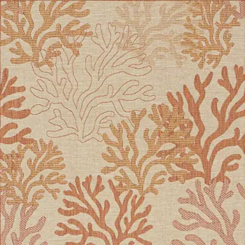 6' X 9' Orange And Ivory Nautical Indoor Outdoor Area Rug