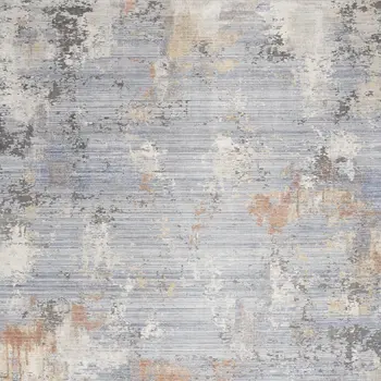 5' X 8' Beige Blue and Gray Abstract Area Rug With Fringe