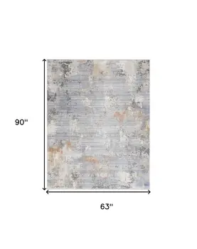 5' X 8' Beige Blue and Gray Abstract Area Rug With Fringe