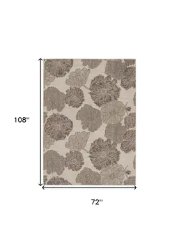 6' X 9' Taupe And Ivory Floral Indoor Outdoor Area Rug