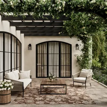 8' X 10' Brown And Ivory Floral Indoor Outdoor Area Rug
