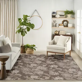 8' X 10' Brown And Ivory Floral Indoor Outdoor Area Rug