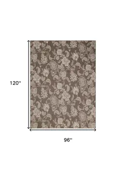8' X 10' Brown And Ivory Floral Indoor Outdoor Area Rug