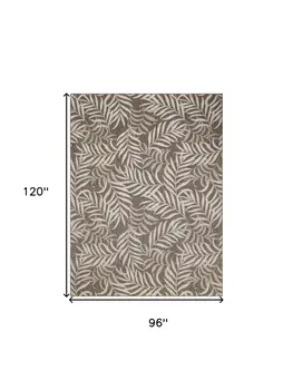 8' X 10' Brown And Ivory Palm Leaf Indoor Outdoor Area Rug