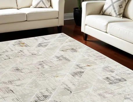 5' X 7' Beige Ivory and Gray Geometric Non Skid Area Rug