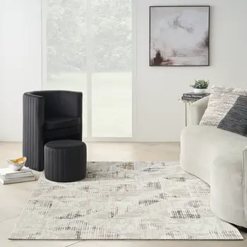 5' X 7' Beige Ivory and Gray Geometric Non Skid Area Rug