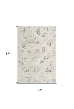 5' X 7' Beige Ivory and Gray Geometric Non Skid Area Rug