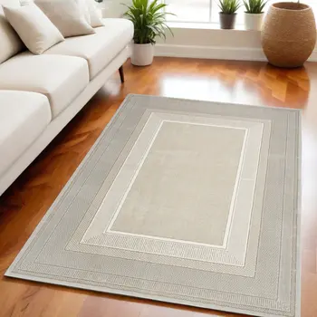 5' X 7' Beige and Ivory Geometric Non Skid Area Rug