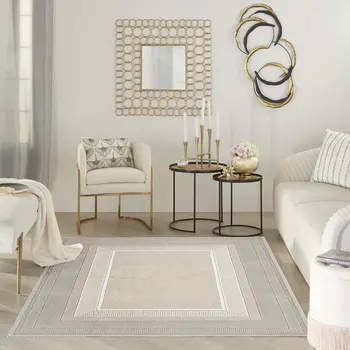 5' X 7' Beige and Ivory Geometric Non Skid Area Rug