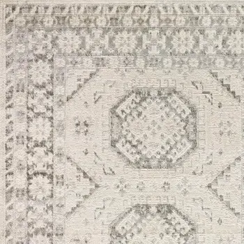 5' X 7' Ivory Blue and Gray Geometric Non Skid Area Rug