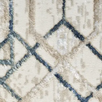 5' X 7' Ivory Blue and Gray Geometric Non Skid Area Rug