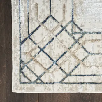5' X 7' Ivory Blue and Gray Geometric Non Skid Area Rug