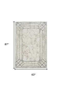5' X 7' Ivory Blue and Gray Geometric Non Skid Area Rug