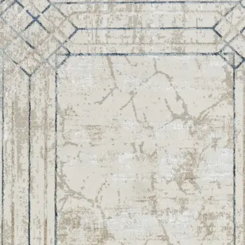 5' X 7' Ivory Blue and Gray Geometric Non Skid Area Rug