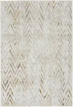 5' X 7' Beige Blue and Ivory Chevron Distressed Non Skid Area Rug