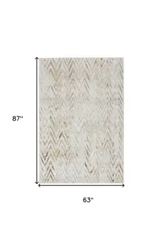 5' X 7' Beige Blue and Ivory Chevron Distressed Non Skid Area Rug