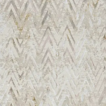 5' X 7' Beige Blue and Ivory Chevron Distressed Non Skid Area Rug