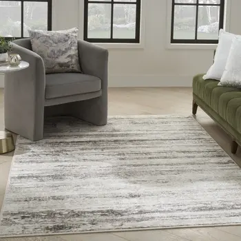 5' X 7' Cream and Gray Abstract Non Skid Area Rug